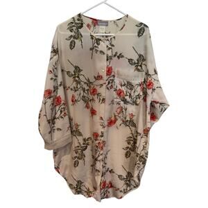 Vintage Natori II oversized long sleeve floral blouse